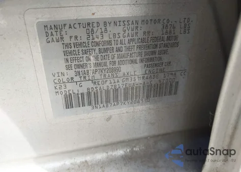 2019 Nissan Sentra Sv из США, поврежденный, VIN 3N1AB7AP7KY208990